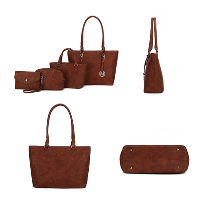 Havenly Women'S Tote Bag, Wristlet Pouch Purse, Vegan Leather Handbag 4Pcs Set by Mia K - Red
