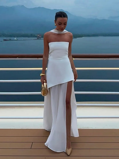 Elegant Pleated Backless Sleeveless Maxi Dress